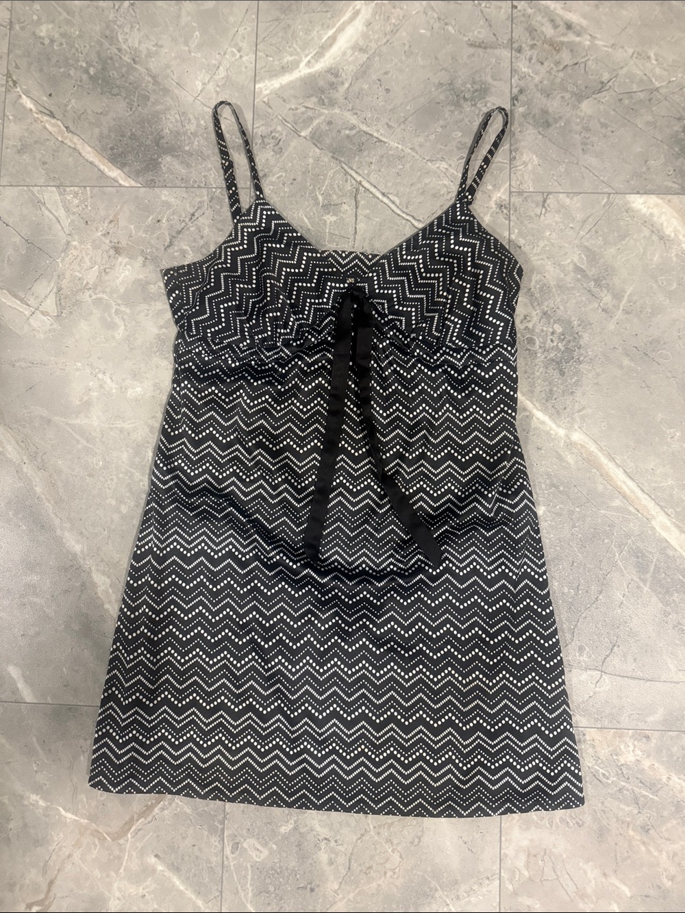 Guess Black and White Chevron Spaghetti-Strap Mini Dress